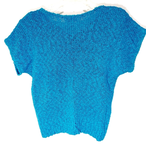 F.S.A. Collection Blue Short Sleeve V-Neck Pullover Textured Knit Sweater Size M - Picture 3 of 4